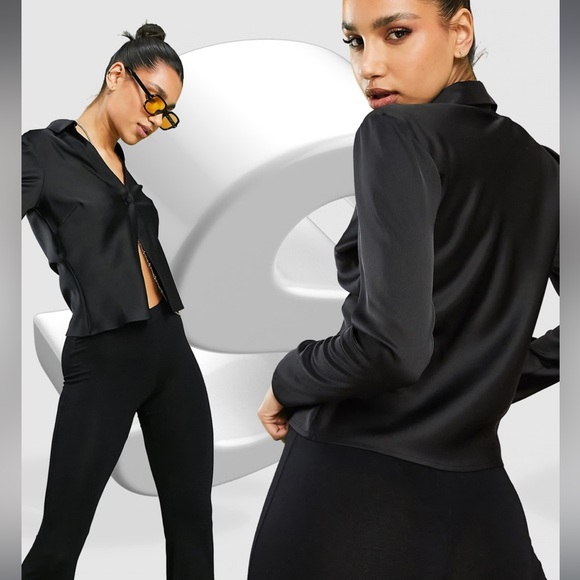 ASOS DESIGN Slim fit black button-up blouse - Picture 2 of 4